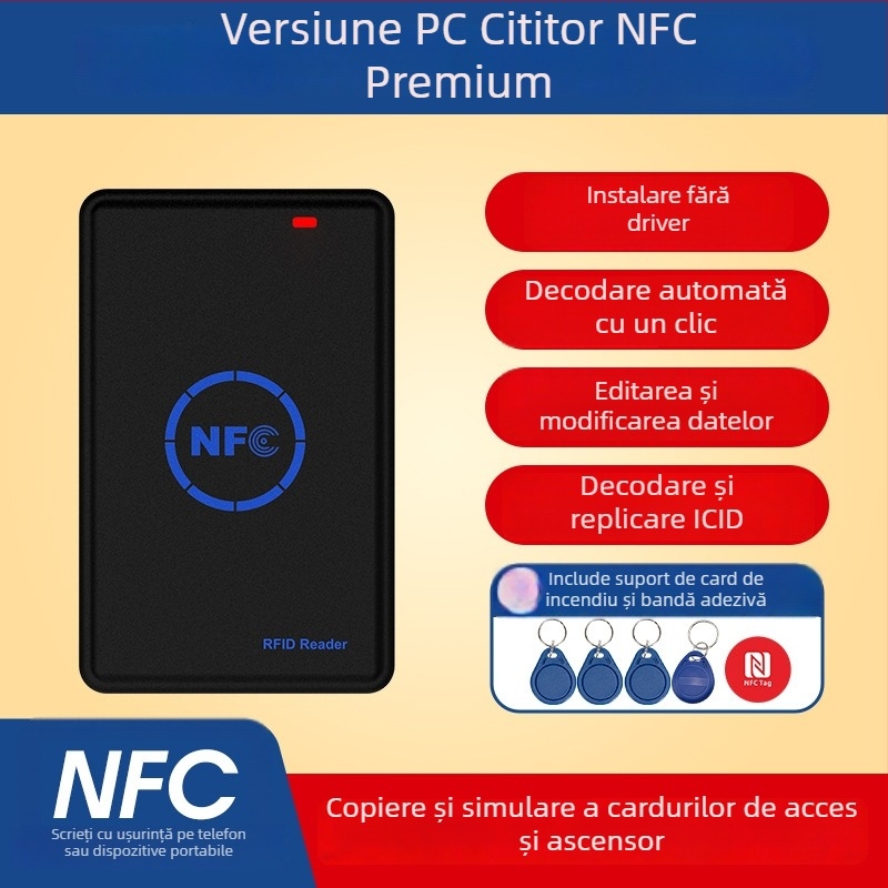 Cititor NFC cu decriptare și duplicare a cardurilor de acces, model NFC-MF-LF, Card Workshop