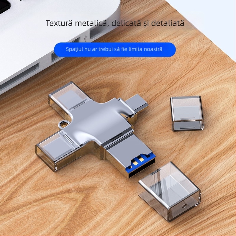 Cititor OTG 4 în 1 JH-0520 – interfață USB-C, compatibil universal, suport TF și USB flash drive