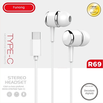 Vernon R68 căști in-ear cu fir Type-C, difuzor dinamic, sensibilitate 105 dB, compatibile iOS