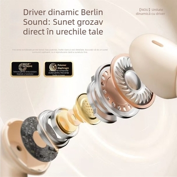 [Berlin Voice] Căști Bluetooth fără fir cu anulare a zgomotului, design semi-in-ear, autonomie a bateriei ultra-lungă și sunet de înaltă calitate, compatibile cu Huawei și Apple