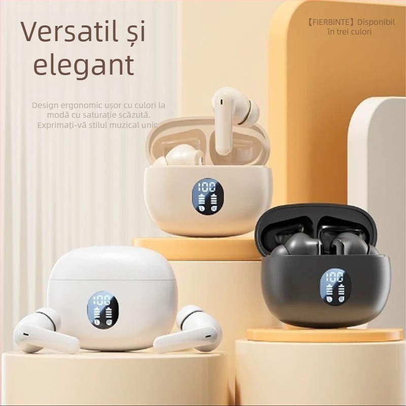 [Berlin Voice] Căști Bluetooth fără fir cu anulare a zgomotului, design semi-in-ear, autonomie a bateriei ultra-lungă și sunet de înaltă calitate, compatibile cu Huawei și Apple