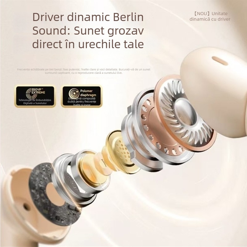 [Berlin Voice] Căști Bluetooth fără fir cu anulare a zgomotului, design semi-in-ear, autonomie a bateriei ultra-lungă și sunet de înaltă calitate, compatibile cu Huawei și Apple