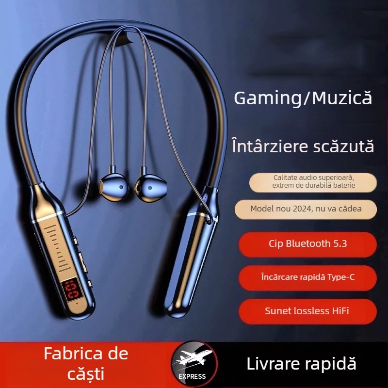 Căști in-ear wireless, în stil neckband, True Wireless, Bluetooth 5.0, autonomie baterie peste 8 ore, rază 10 m