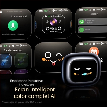 AI Cască Bluetooth cu traducere simultană, prindere la ureche, înregistrare și transcriere, Android/iOS, Bluetooth 5.4, 400mAh, 45g, control tactil + buton, model 2025