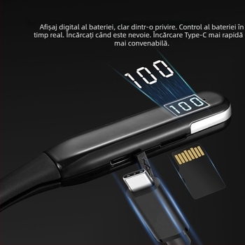 Căști Bluetooth pentru sport cu bandă la gat – sunet stereo, autonomie peste 8 ore, Bluetooth 5.4, rază 10 m, rezistente la apă, in-ear