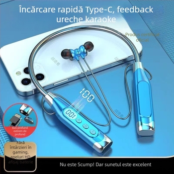 Căști fără fir pentru gât – durată mare de viață a bateriei, sunet stereo, Bluetooth 5.0, afișaj digital, control vocal