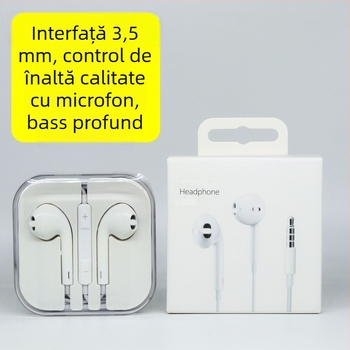 Căști in-ear, cu fir, cu mufa de 3,5 mm, microfon încorporat și telecomandă, compatibile cu iOS
