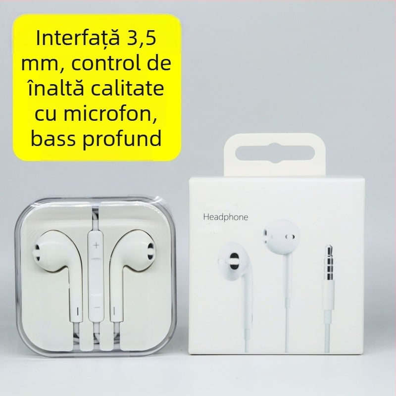 Căști in-ear, cu fir, cu mufa de 3,5 mm, microfon încorporat și telecomandă, compatibile cu iOS