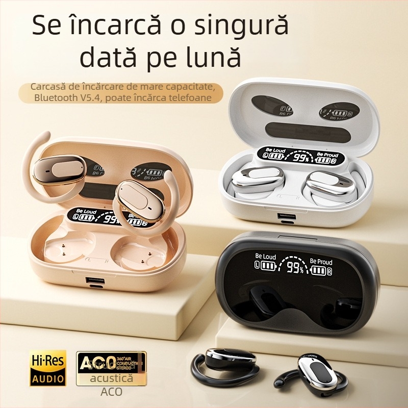 Căști sport wireless Bluetooth cu design deschis, stereo, Bluetooth 5.4, rază de 15 m, autonomie peste 8 ore
