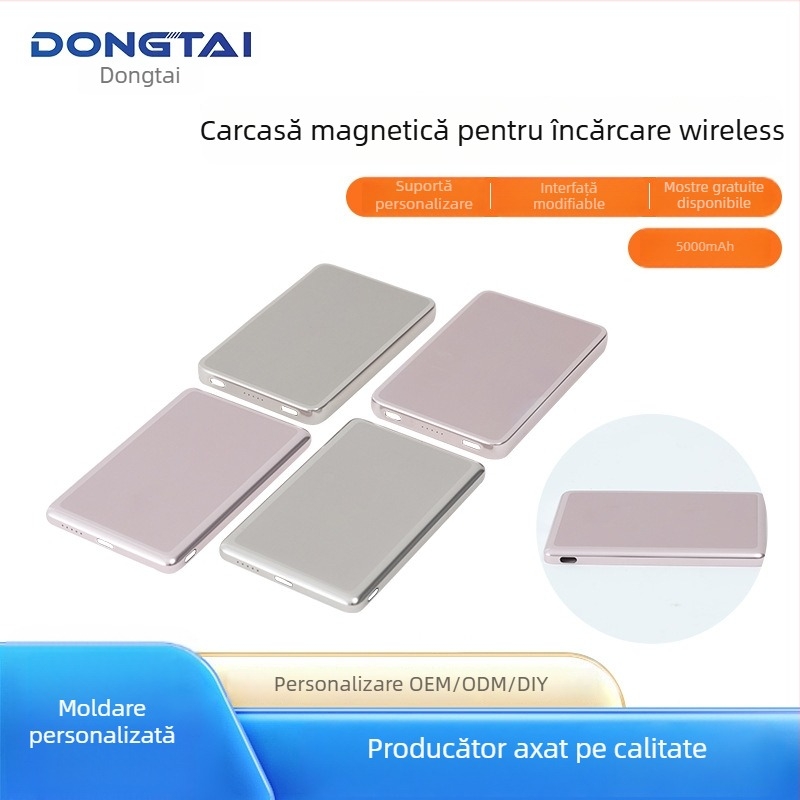 Carcasă de încărcare wireless din aliaj de aluminiu, 5000mAh, gravură laser, suprafață lucioasă-mată