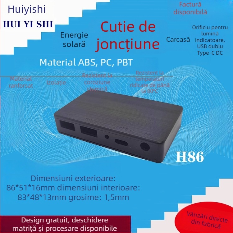 Baterie solară pliabilă cu USB dublu și DC, cutie conector Ty-C, carcasă din plastic, 86×51 mm, pentru exterior