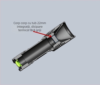 Carcasă pentru lanternă XHP35/50/70 DIY – Model C8.2, Aluminiu, Tip: carcasă/înveliș, Suprafață oxidată, Pentru asamblare, Compatibil cu 18650/26650