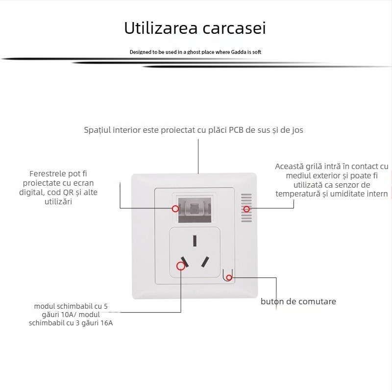 Carcasă pentru priză inteligentă încorporabilă 16A - PC ignifug, carcasă electronică, Brand Yihong