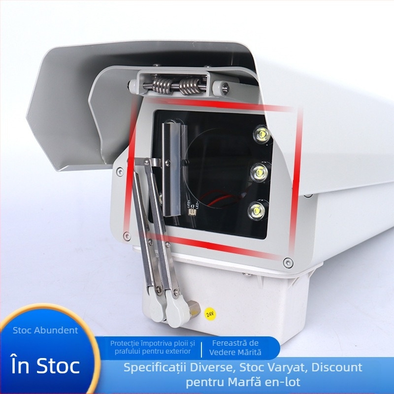 Carcasă de protecție din aluminiu pentru cameră de supraveghere — exterior, pătrată, montaj pe perete, rezistentă la apă și praf, cu accesorii scut și scut balon