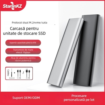 Carcasă externă SSD M.2 NVMe NGFF, USB-C, cu suport pentru NVMe și NGFF, aluminiu, 8TB, USB 3.2 Gen2