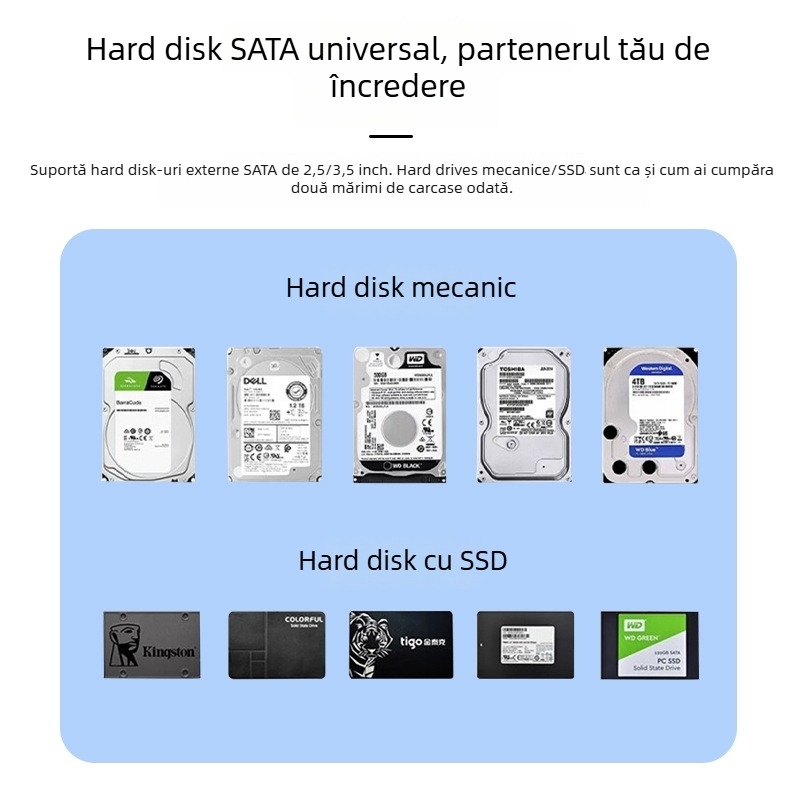 Carcasă externă SATA HDD/SSD USB 3.0/3.1, ABS, până la 18 TB, 5 Gbps