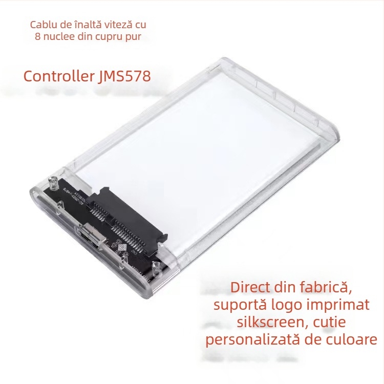 Carcasă USB 3.0 transparentă pentru HDD/SSD SATA