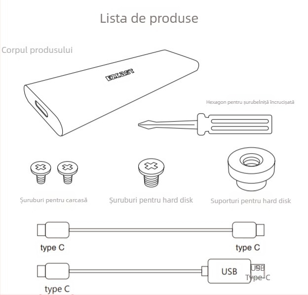 Carcasă pentru SSD M.2 NVMe USB 3.1 Gen2 Type-C PCIe, până la 2 TB, 9 Gbps, aliaj de aluminiu