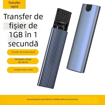 Carcasă externă M.2 SSD cu protocol dublu, USB 3.1 Type-C, disipare căldură din aliaj de aluminiu, 2 TB