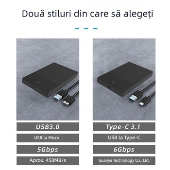 Cutie externă SATA pentru HDD USB 3.0, model K01-A, ABS+PC, suportă 129GB–4TB, viteză până la 5 Gbps cu UASP