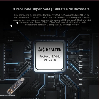 Liangteng ENCNVME-R33 Carcasă NVMe M.2 USB 3.2 Gen2, interfață USB Type-A, până la 3TB