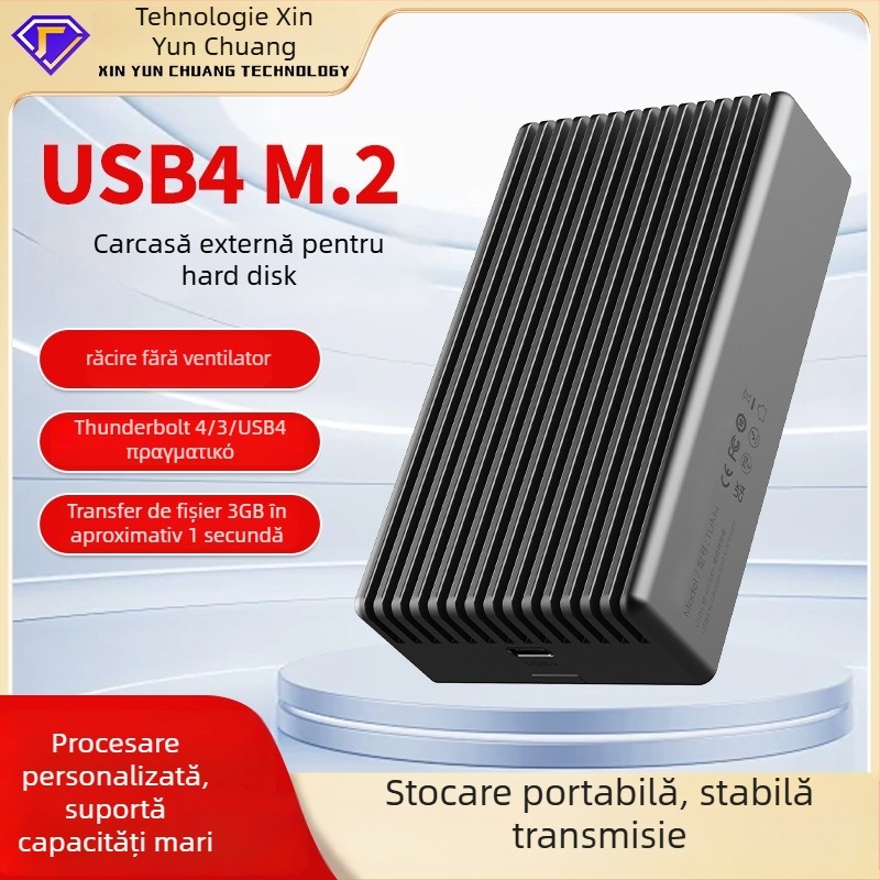 Carcasa externă USB4 pentru NVMe M.2 2280 SSD, Thunderbolt 4/3, aliaj de aluminiu, până la 8TB, 40Gbps