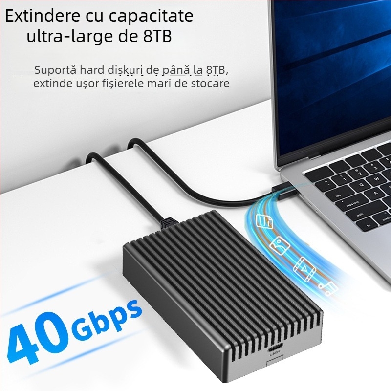 Carcasa externă USB4 pentru NVMe M.2 2280 SSD, Thunderbolt 4/3, aliaj de aluminiu, până la 8TB, 40Gbps