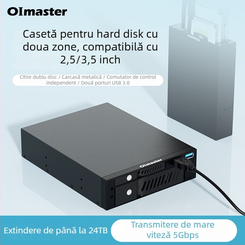 MR-6203 Carcasă dual-bay pentru HDD/SSD cu USB, suportă discuri de 2.5/3.5-inch, interfață SATA 6Gbps, până la 10TB, metal + plastic tehnic