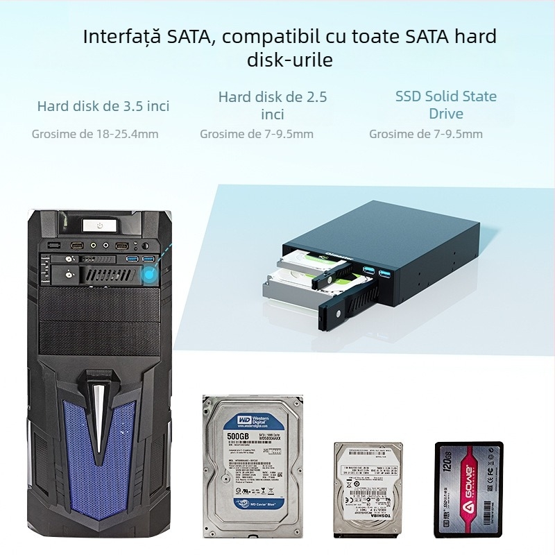 MR-6203 Carcasă dual-bay pentru HDD/SSD cu USB, suportă discuri de 2.5/3.5-inch, interfață SATA 6Gbps, până la 10TB, metal + plastic tehnic