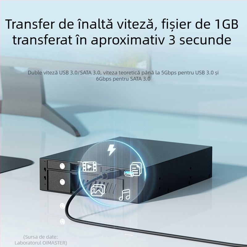 MR-6203 Carcasă dual-bay pentru HDD/SSD cu USB, suportă discuri de 2.5/3.5-inch, interfață SATA 6Gbps, până la 10TB, metal + plastic tehnic