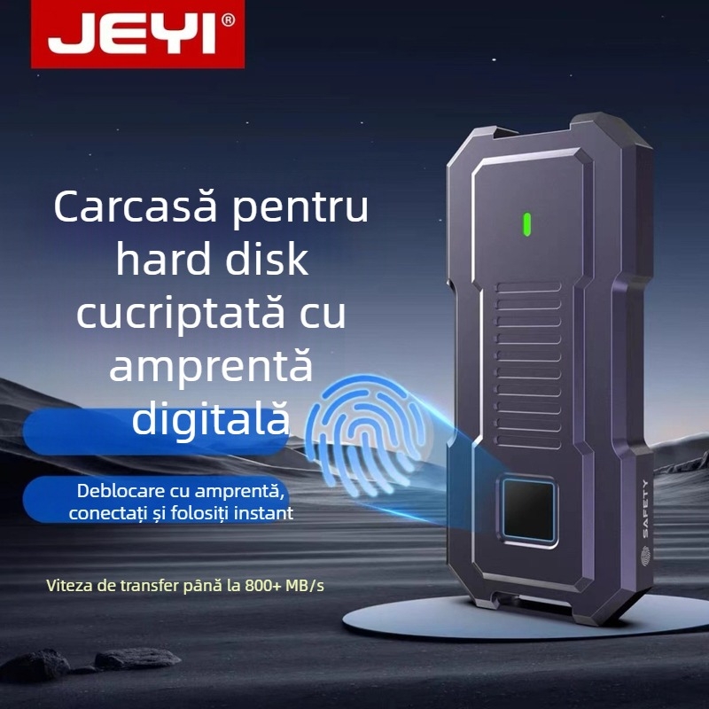 Carcasă externă SSD M.2 NVMe cu criptare prin amprentă, USB-C, suport până la 4 TB, transfer 10 Gbps