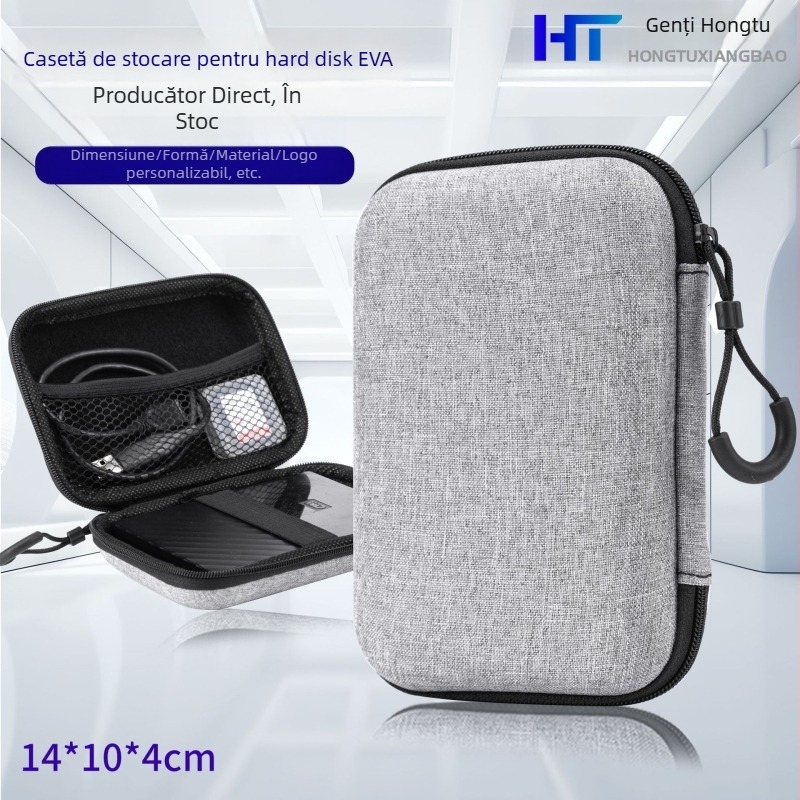 Carcasă EVA dură de depozitare pentru hard disk de 2,5 inci, power bank portabil, încărcător, cabluri de date și căști