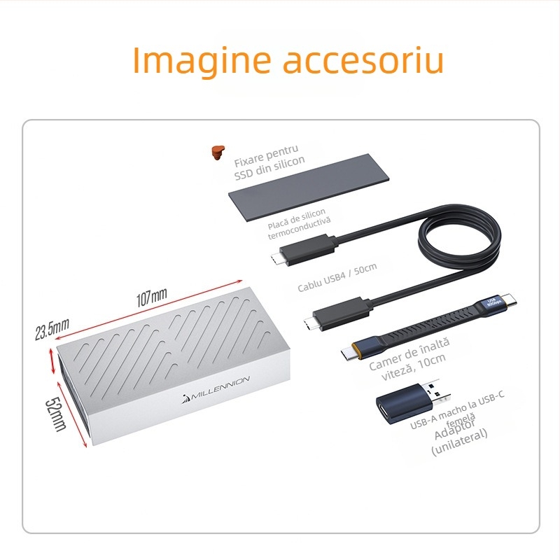 Carcasă externă NVMe SSD USB4 – Maihelun 8143, aliaj de aluminiu, USB4 40Gbps, până la 8TB, 3800 MB/s