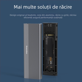 Cutie M.2 pentru SSD NVMe/SATA cu protocol dual, Type-C, aliaj de aluminiu, suport până la 8TB, viteze 10Gbps NVMe / 5Gbps SATA