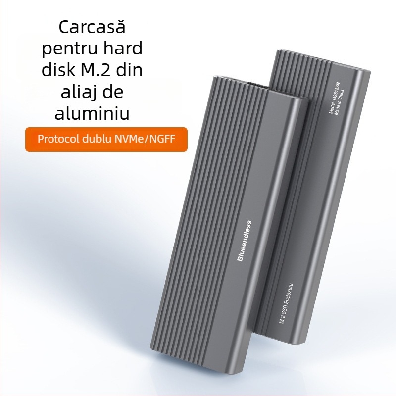 Cutie M.2 pentru SSD NVMe/SATA cu protocol dual, Type-C, aliaj de aluminiu, suport până la 8TB, viteze 10Gbps NVMe / 5Gbps SATA