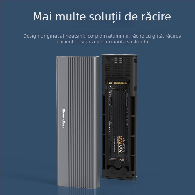 Cutie M.2 pentru SSD NVMe/SATA cu protocol dual, Type-C, aliaj de aluminiu, suport până la 8TB, viteze 10Gbps NVMe / 5Gbps SATA