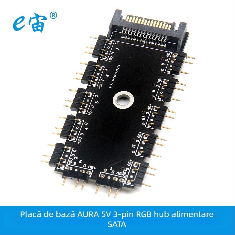 EZ Zeus EZ0726 Hub RGB Aura, interfață 5V 3-Pin, alimentare SATA, splitter cu 11 porți