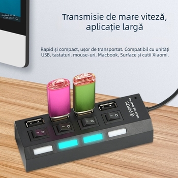 Yuxinrong hub USB 2.0 cu 4 porturi și comutator independent