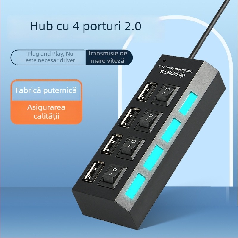 Yuxinrong hub USB 2.0 cu 4 porturi și comutator independent