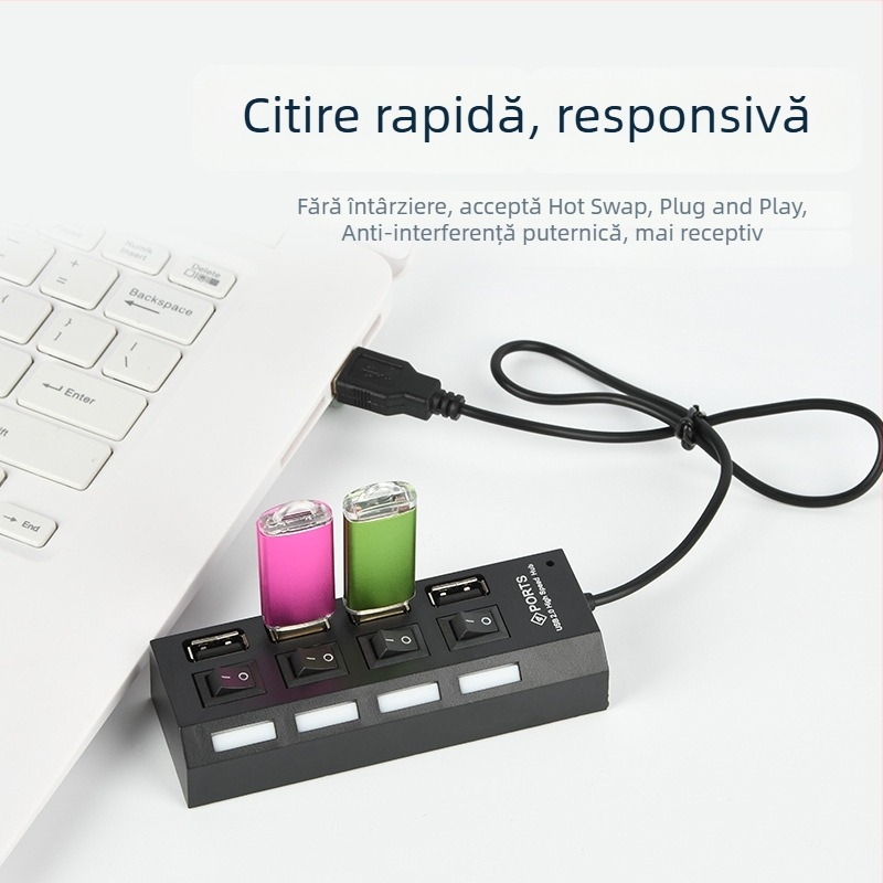 Yuxinrong hub USB 2.0 cu 4 porturi și comutator independent