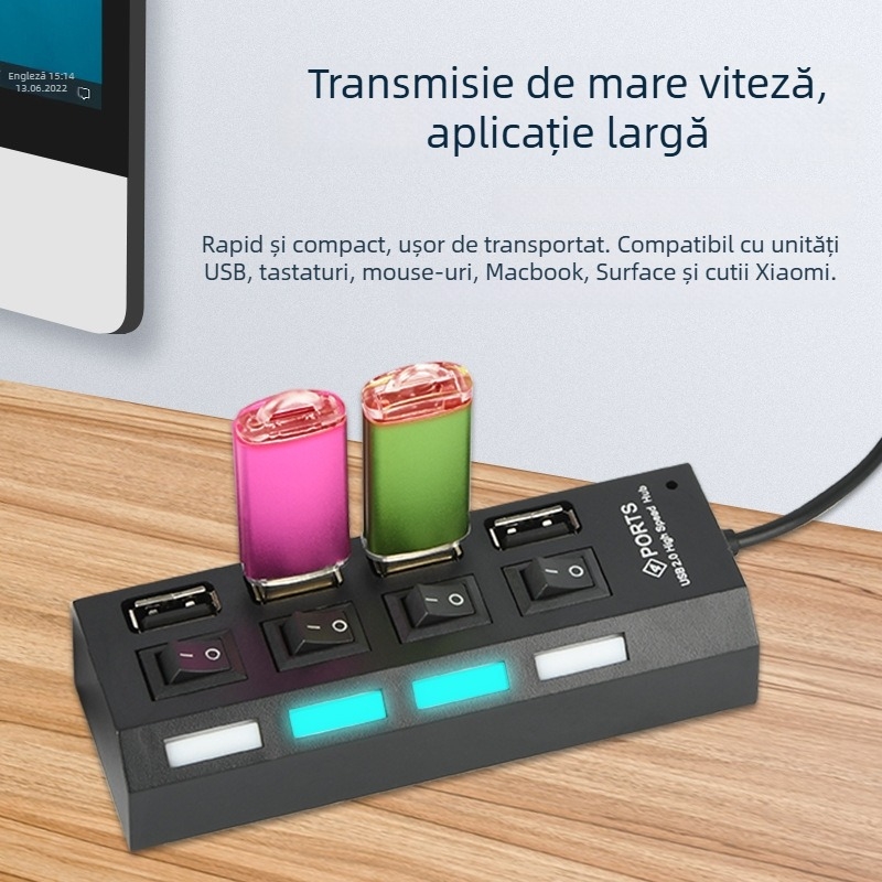 Yuxinrong hub USB 2.0 cu 4 porturi și comutator independent