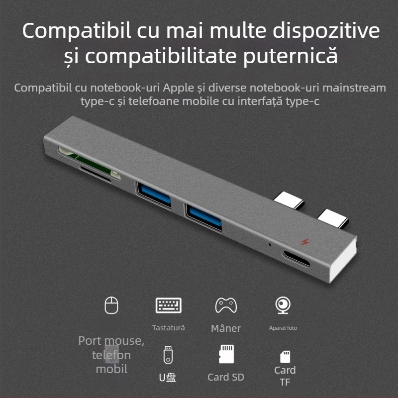 Stație de docking MacBook Air Pro cu cititor de carduri, hub USB-C dual, încărcare PD