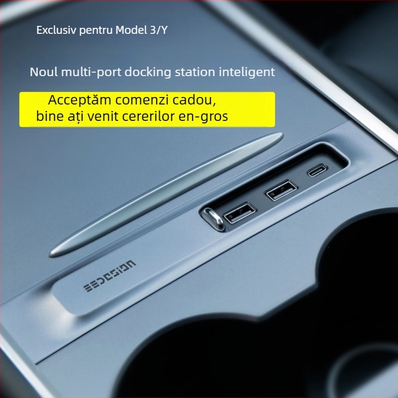 Tesla Model 3/Y docking USB extindere cu ieșiri USB-A și USB-C, hub de 3 porturi, 27W, model T9-2, alimentare prin USB