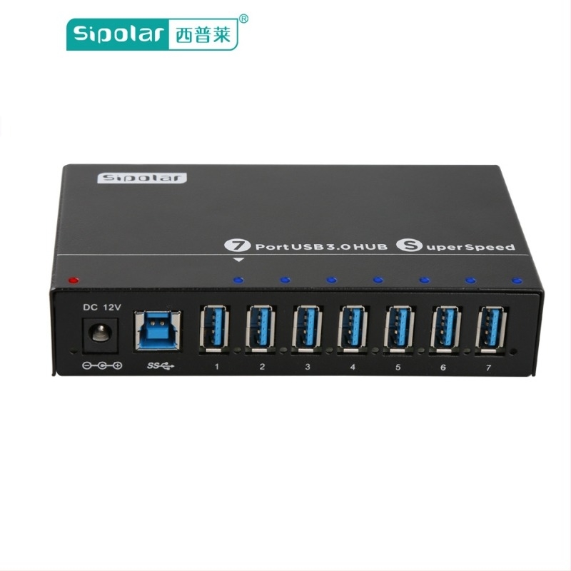 Hub USB 3.0 cu 7 porturi, model A-173, extindere pentru notebook cu alimentare externă, 5Gbps, interfață USB 3.0