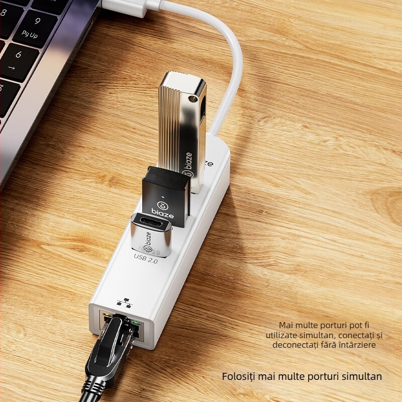 Hub USB 3.0 cu port RJ45 Ethernet, 4 porturi, 5 Gbps, fără alimentare externă, model ZH242