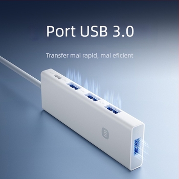 Divizor/Adaptor USB 3.0 cu 4 porturi pentru transfer de date (cablu USB-A/Type-C de aproximativ 7,6 cm, fără alimentare externă, interfață USB 3.0, până la 5 Gbps teoretic, până la 450 MB/s)