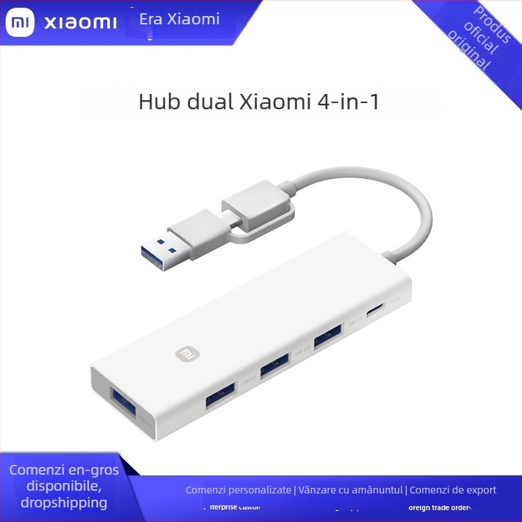 Divizor/Adaptor USB 3.0 cu 4 porturi pentru transfer de date (cablu USB-A/Type-C de aproximativ 7,6 cm, fără alimentare externă, interfață USB 3.0, până la 5 Gbps teoretic, până la 450 MB/s)