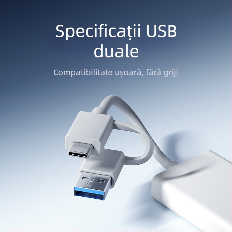 Divizor/Adaptor USB 3.0 cu 4 porturi pentru transfer de date (cablu USB-A/Type-C de aproximativ 7,6 cm, fără alimentare externă, interfață USB 3.0, până la 5 Gbps teoretic, până la 450 MB/s)