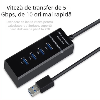 Cobolong hub USB 3.0 pentru conexiune la calculator, interfață USB de mare viteză, 5 Gbps, alimentare prin USB (fără sursă externă), cablu 34 cm sau 50 cm