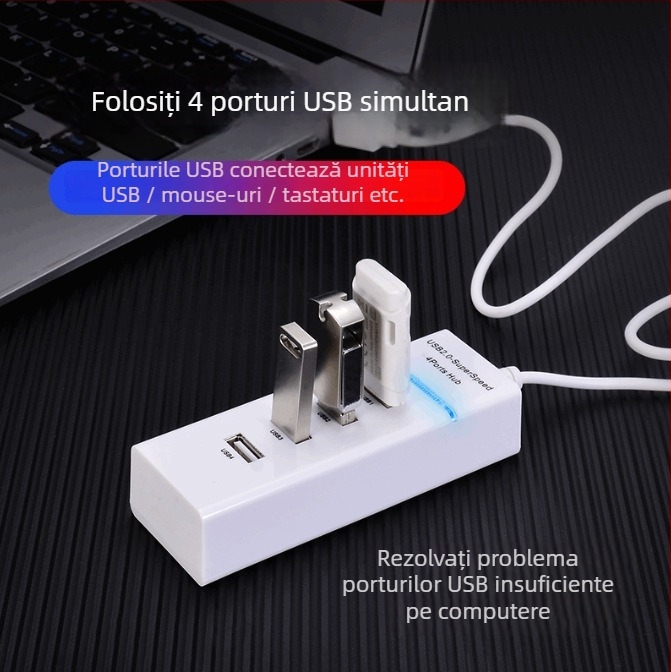 Cobolong hub USB 3.0 pentru conexiune la calculator, interfață USB de mare viteză, 5 Gbps, alimentare prin USB (fără sursă externă), cablu 34 cm sau 50 cm